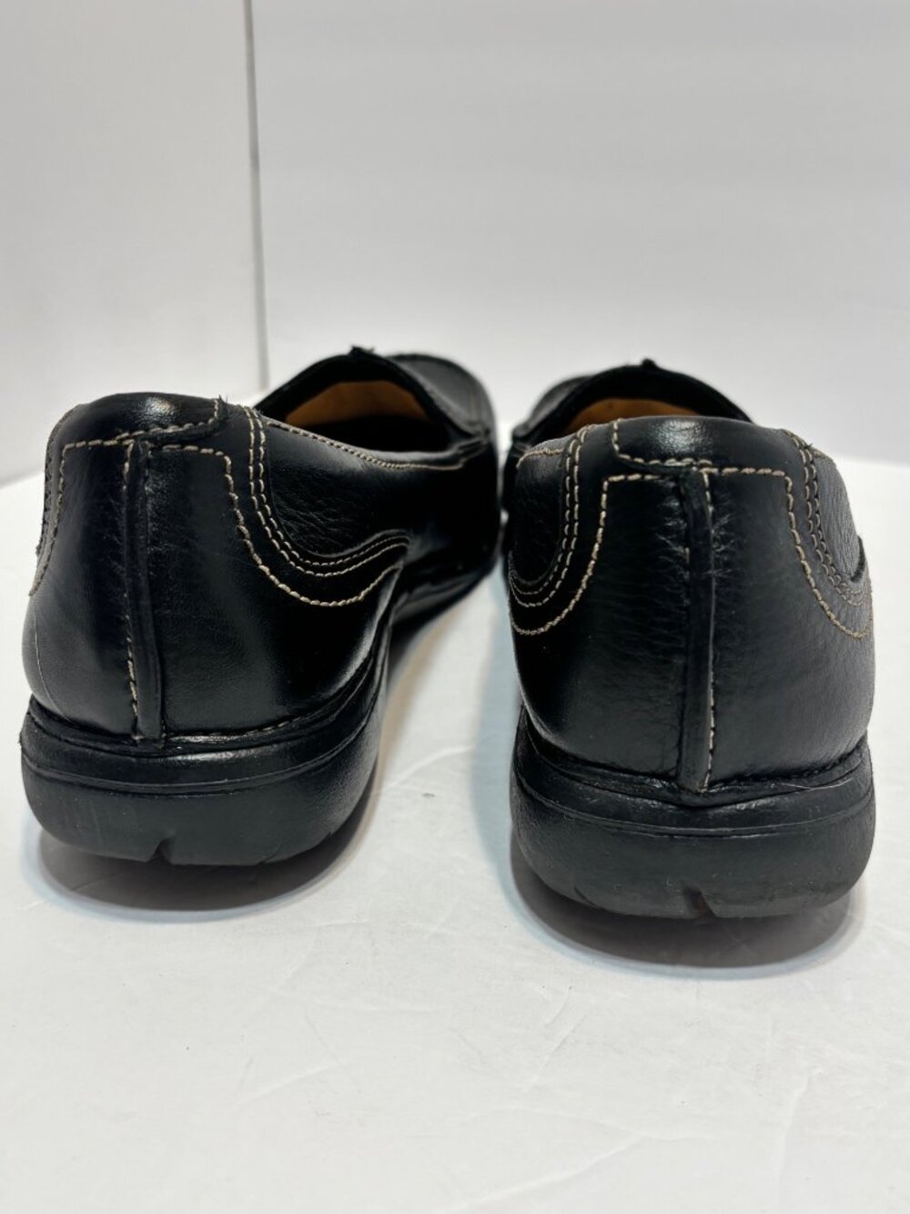 structured CLARKS 87570 Walking Shoes BLACK LEATHER Sz 10M Flats SLIP-ON LOAFERS - Picture 6 of 15